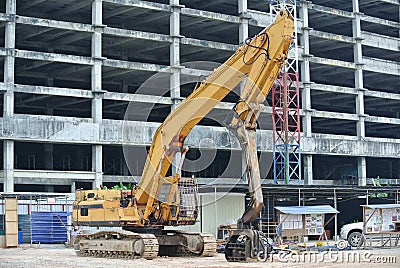 Steel sheet pile cofferdam machine at the construction site. Editorial Stock Photo